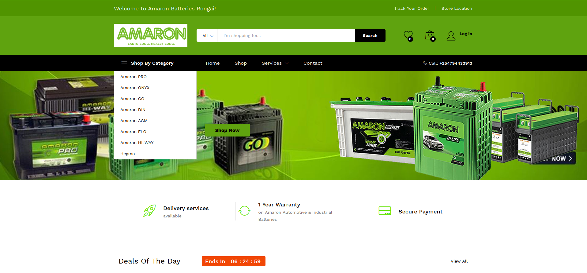 Screenshot of the Amaron Batteries Rongai Automotive Platform website