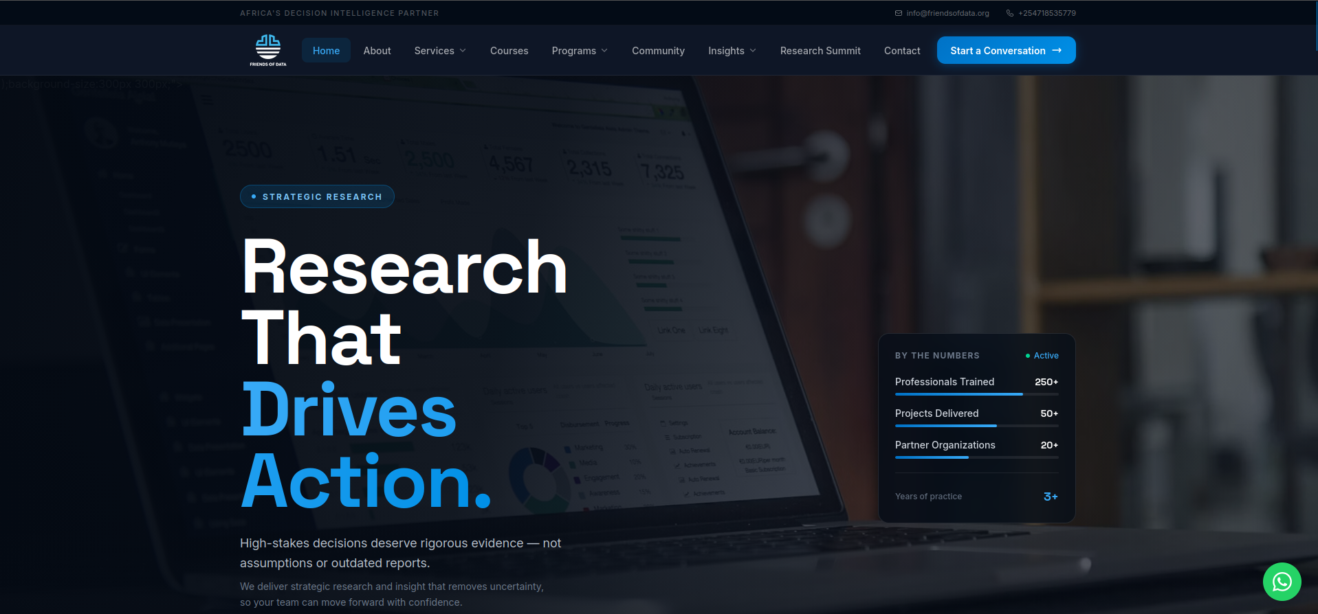 Screenshot of the Friends of Data Decision Intelligence Platform website