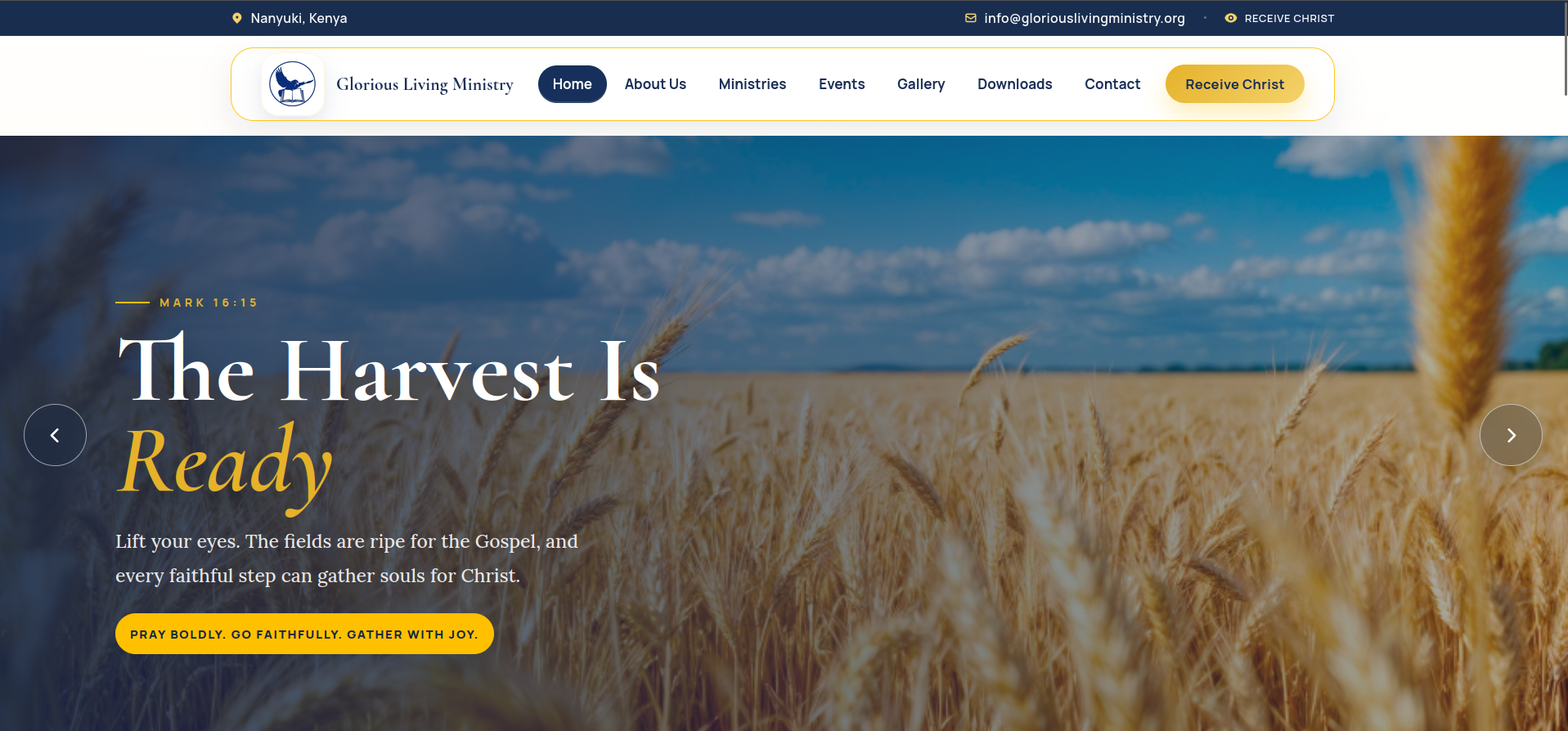 Screenshot of the Glorious Living Ministry Digital Platform website