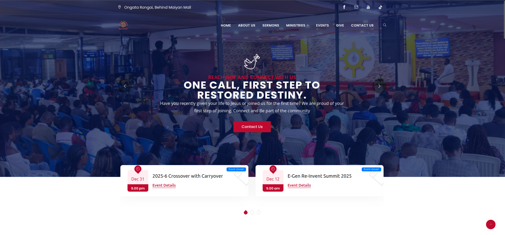 Screenshot of the JCC Ongata Rongai Digital Ministry Platform website