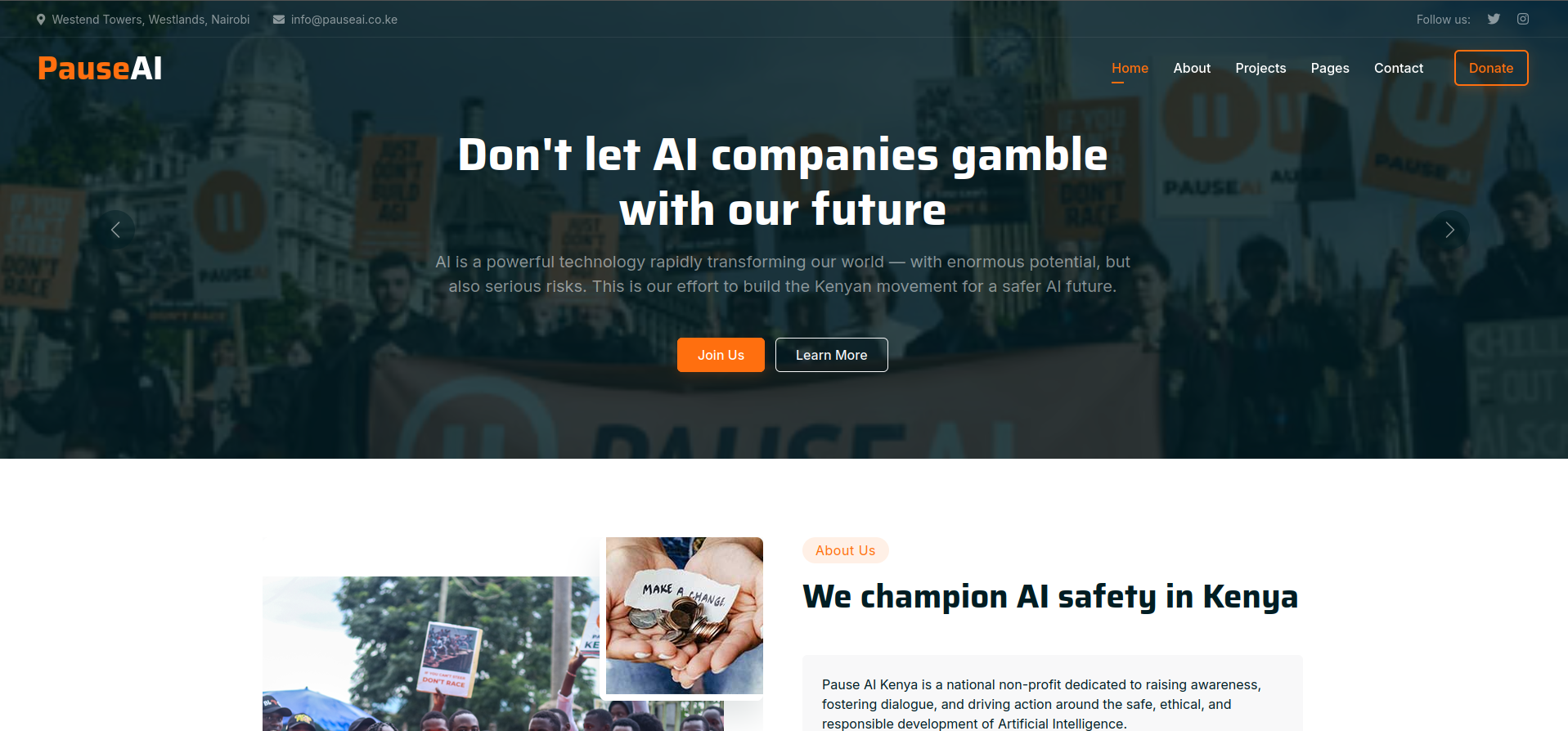 Screenshot of the Pause AI Kenya Digital Platform website