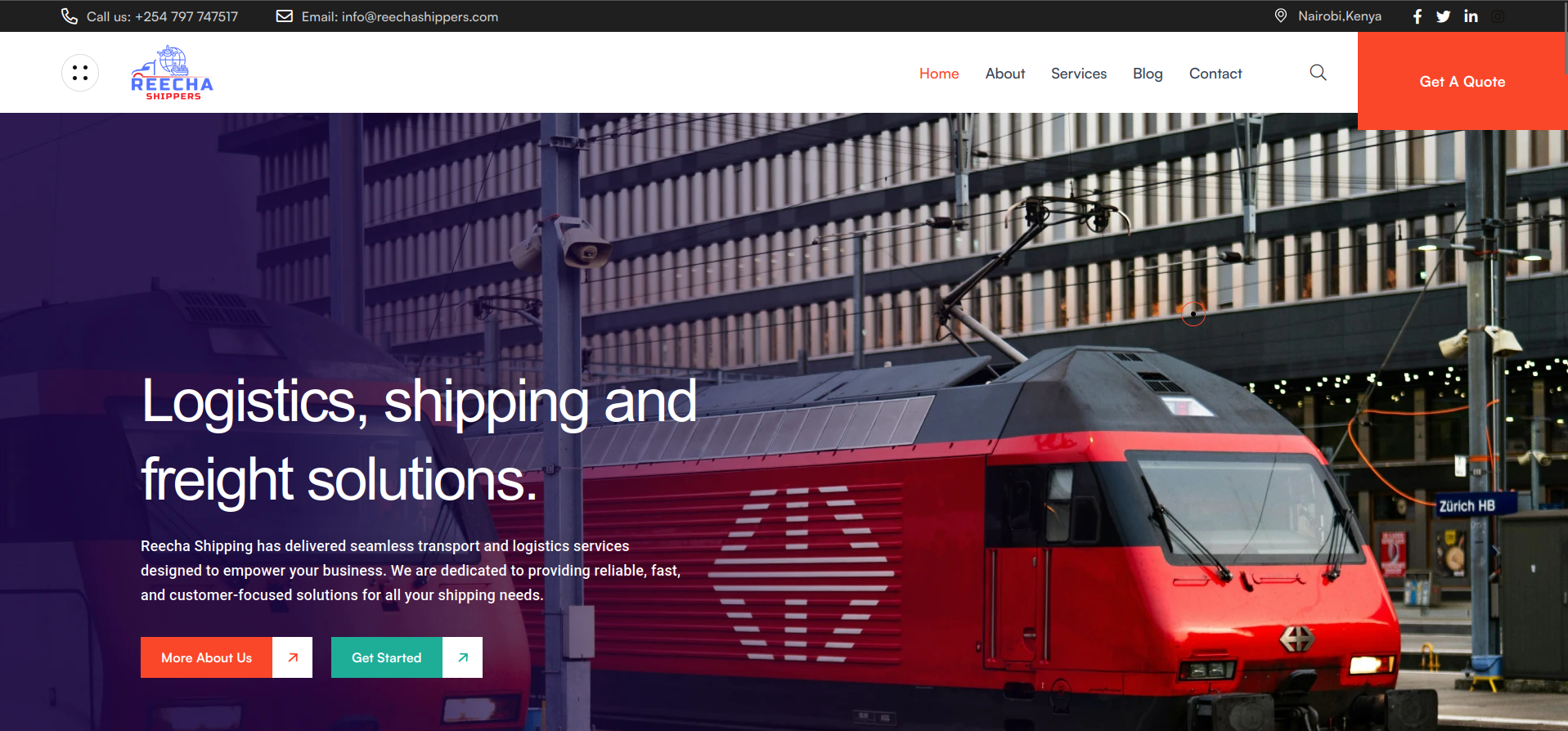 Screenshot of the Reecha Shippers Logistics Platform website