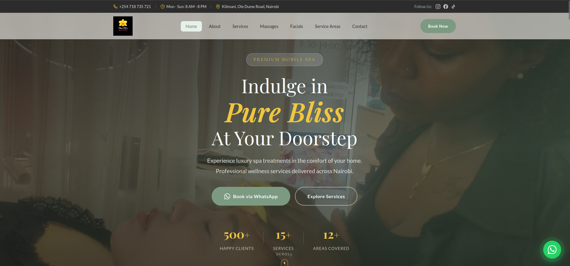 Screenshot of the The PJ's Wellness Booking Platform website
